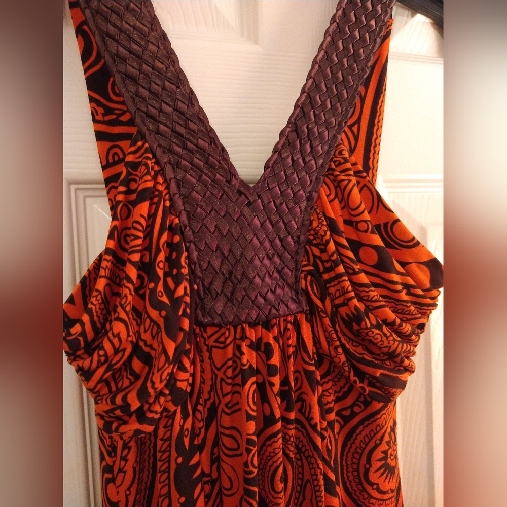 Bisou Bisou Orange Maxi,weaved brown straps size 8 Long flowing Maxi